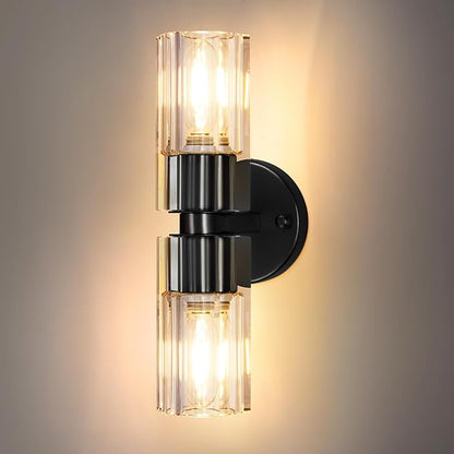 Black Wall Sconce Light Cordless 13 inch Wall Sconces, Indoor Wall Lamp with K9 Crystal Lampshade, Wall Lighting Fixtures for Living Room, Bedroom, Hallway, Bathroom, Stairs, Kitchen
