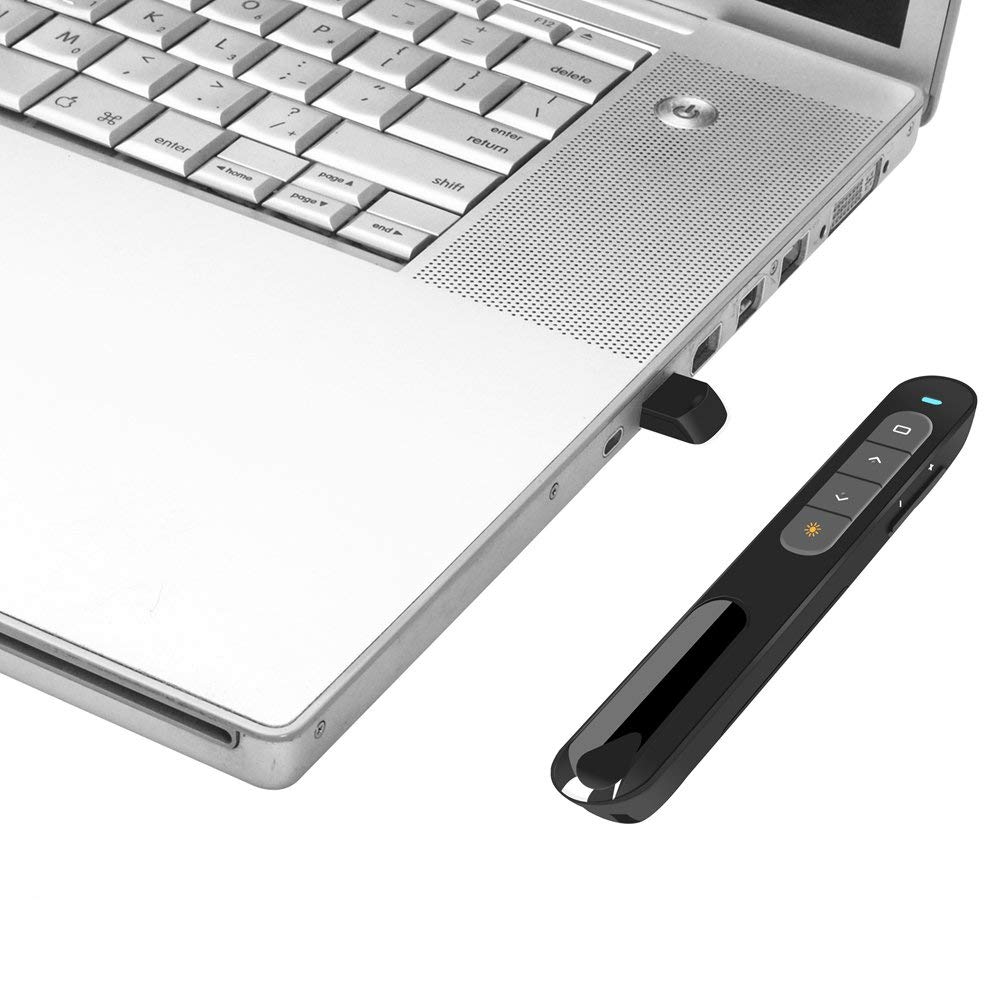 Wireless Presenter, Hyperlink Volume Control Presentation Clicker RF 2.4GHz USB PowerPoint Clicker Presentation Remote Control Pointer Slide Advancer (Black)