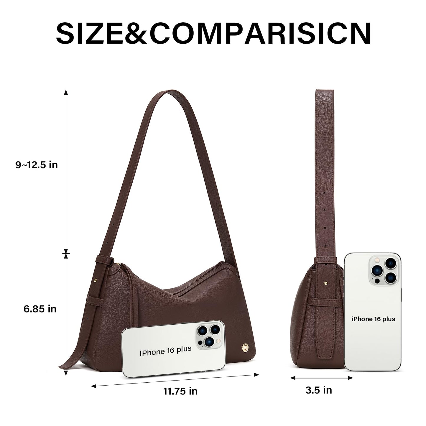 CLUCI Brown Shoulder Bag for Women, Cute Purses and Handbag, Soft Hobo Bag Clutch Purse with Adjustable Wide Shoulder Strap