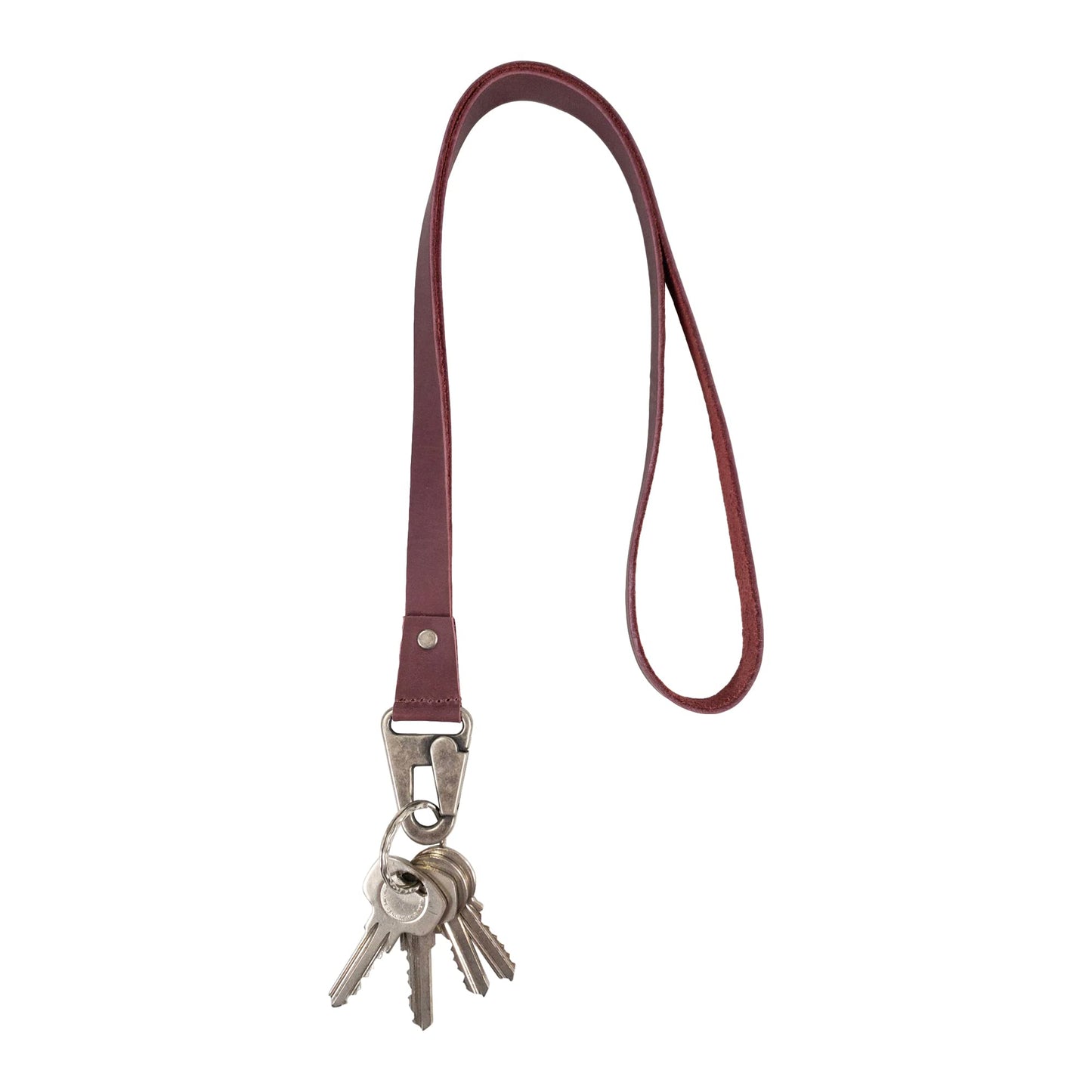 Hide & Drink, Lanyard Keychain for Men and Women, Neck Strap with Hook, ID Holder, Clip to Attach to House, Apartment, Car Keys, Full Grain Leather, Handmade, Sangria