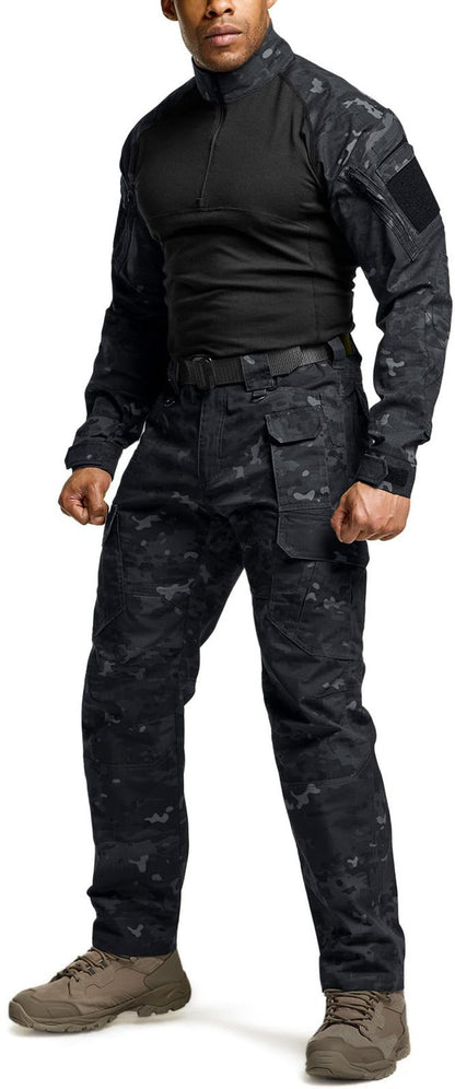 CQR Men's Tactical Pants, Water Resistant Ripstop Cargo Pants, Lightweight EDC Work Hiking Pants, Outdoor Apparel, Duratex Mag Pocket Print Utility Camo Black, 30W x 32L