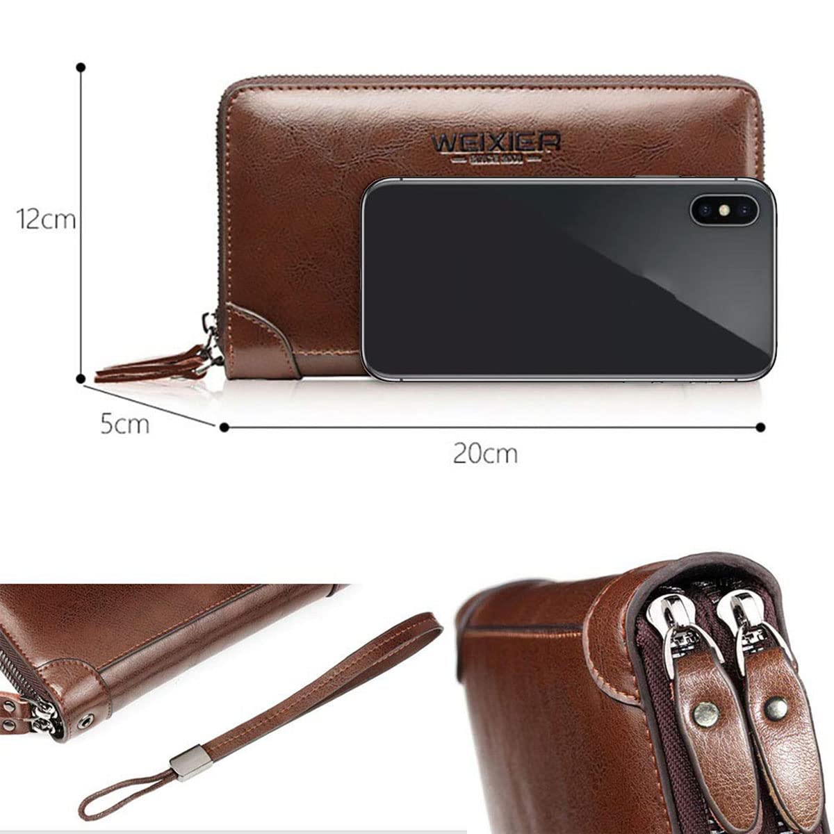 Large Wallet Clutch Long Leather Cellphone Purse Business Hand Cluth Bag Cell Phone Holster Creit Card Holder Card Lots Case Travel Wallet Gift for Men Women Father Husband Boyfriend (Double-Brown)