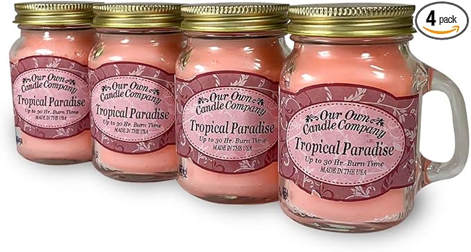 Tropical Paradise Scented Mini Mason Jar Candle by Our Own Candle Company, 3.5 Ounce (4 Pack)