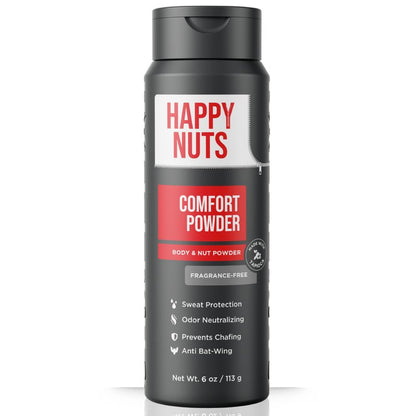HAPPY NUTS Comfort Powder Deodorant For Men: Anti-Chafing, Sweat and Odor Control for Jock Itch, Aluminum-Free, 6 oz (1 Pack), Fragrance-Free
