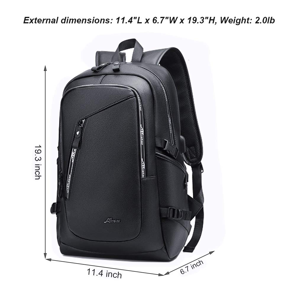 DYJ Vegan Leather Laptop Backpack for Men, Faux Leather Vintage Weekend Travel Daypack with USB Charging Port Fit 17 Inch Laptops