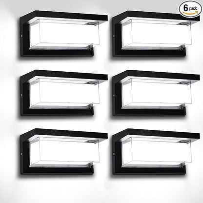 Porch Lights Outdoor 6000K, 18W 1800LM Modern LED Wall Light IP65 Waterproof Aluminum Exterior Fixture Easy to Install for Garage, Patio, Backyard (6 Pack)