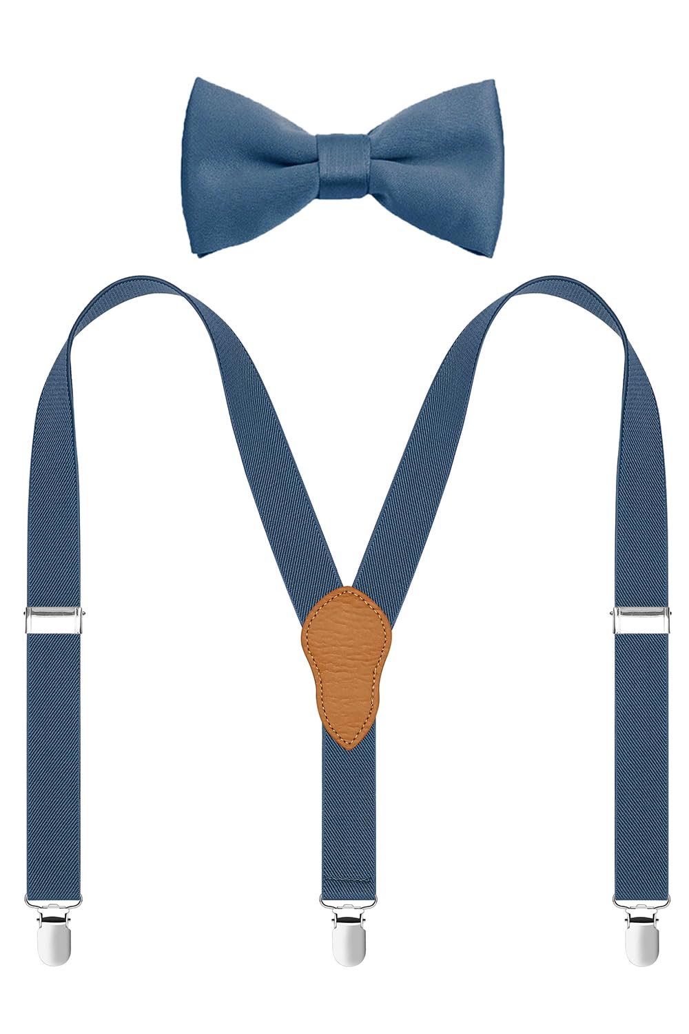 JRHEJTFZ Kids Bow Tie and Suspenders for Boys Set Adjustable Elastic with 3 Metal Clips Dusty Blue 40"