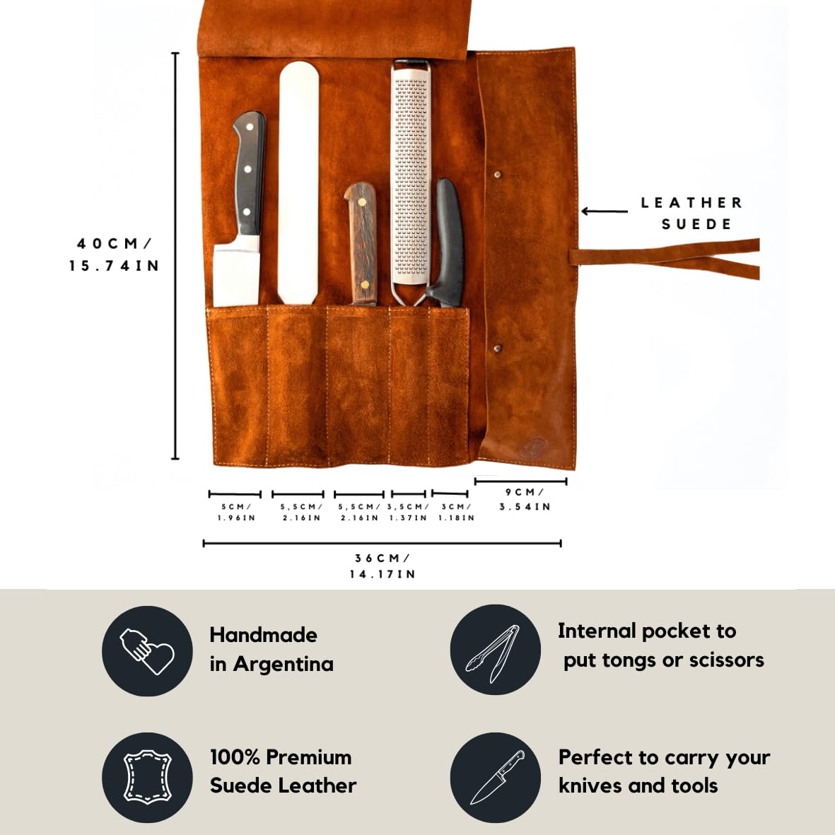 GauchoLife Leather Chef Roll (Suede, Tan)