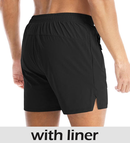 Aolesy Men's 2 in 1 Running Shorts 5 Inch Quick Dry Gym Workout Shorts with Zipper Pockets Lightweight Training Athletic Shorts for Men Khaki