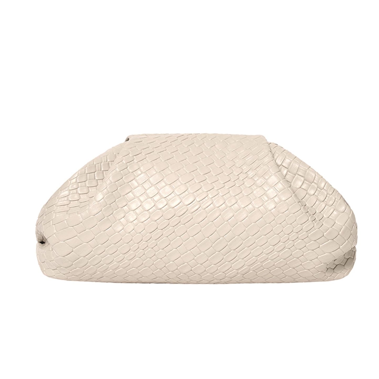 PHILOMENA Women's Woven Evening Bag Vegan Leather Clutch Purse Dumpling Ruched Bag Party Wedding Elegant Handbags (Beige)
