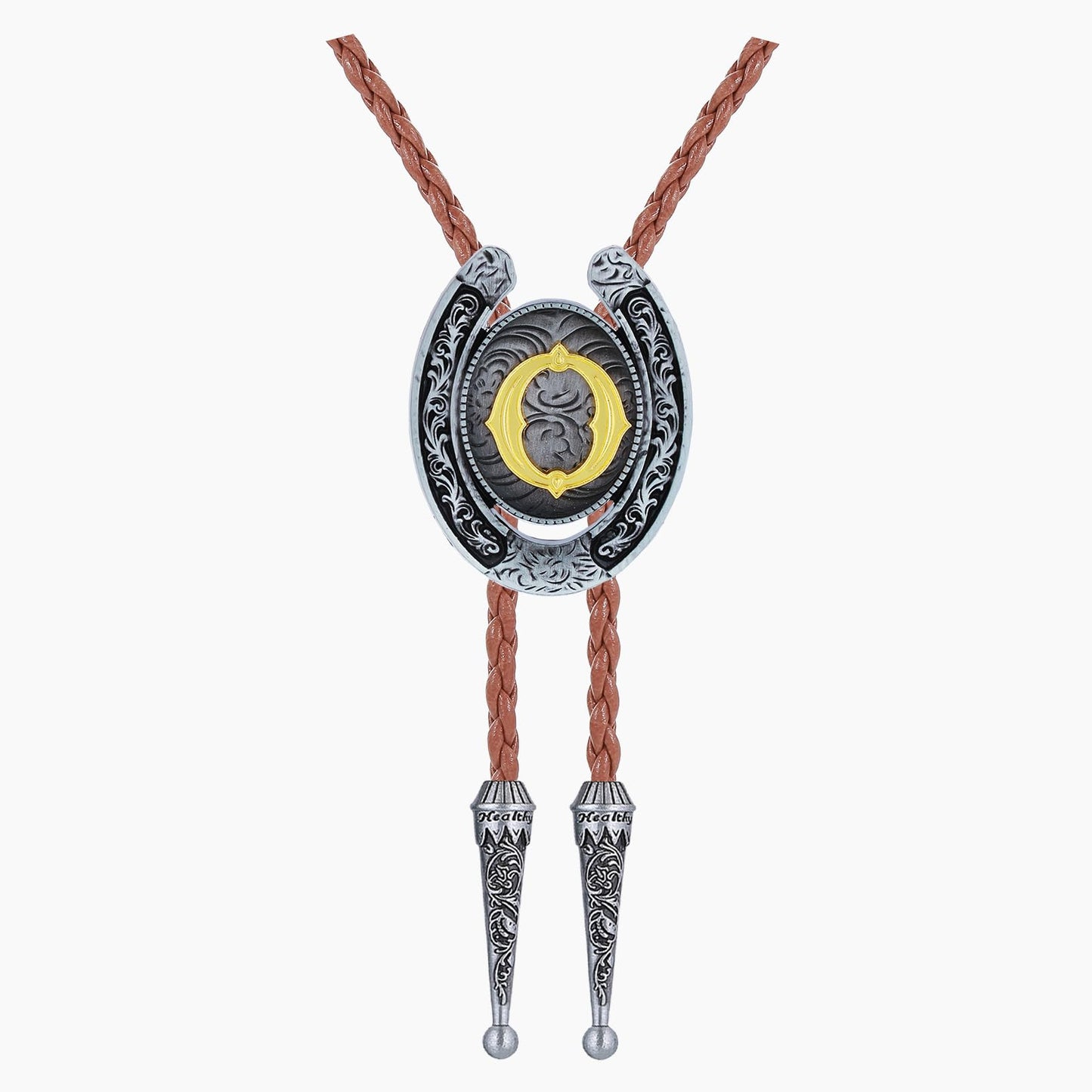 HUABOLA CALYN Brown Bolo Tie for Men Black Initial Letter ABCDMJR to Z Native American Western Cowboy Bolo Tie for Women (O)