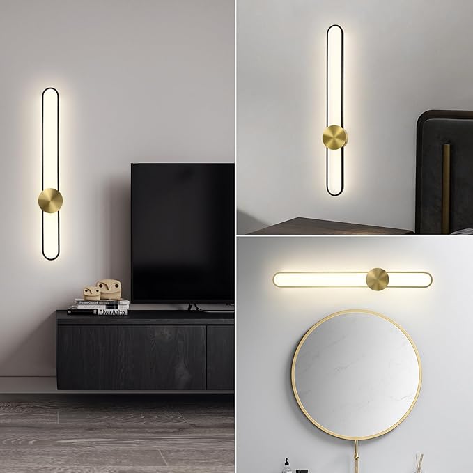 JAYMP Modern Wall Sconce Dimmable LED Wall Light Fixture, Hardwired Wall Lamp for Living Room, Dining Room, Bedroom, Hallway, Lobby, Entryway (Brushed Black, H110cm/43.3inch)