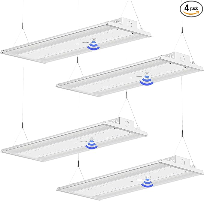 LED Linear High Bay Light 4-Pack, 130W 19500LM 0-10V Dimmable 5000K Daylight, Adjustable High Bay LED Shop Lights Lighting Fixtures for Garage Warehouse Workshop, UL