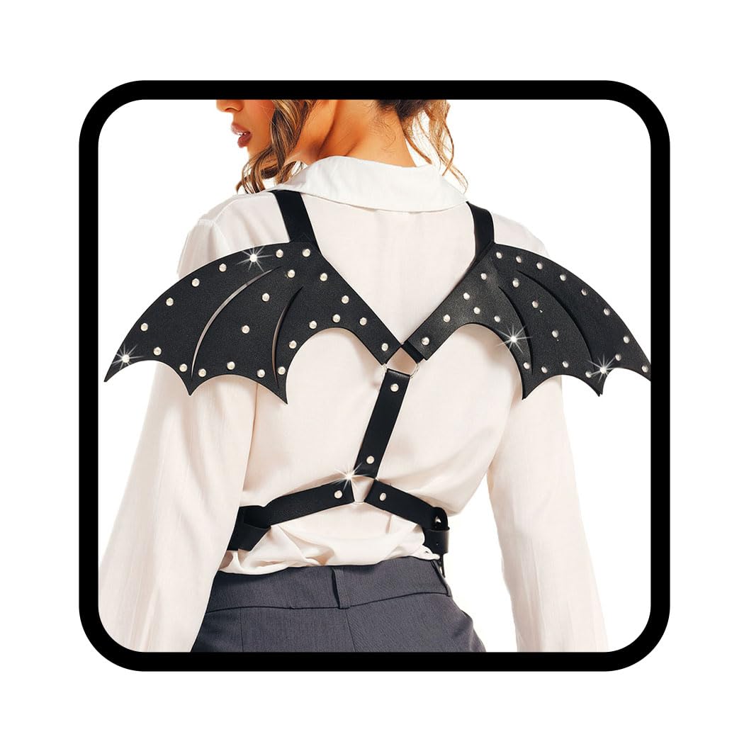 BODIY Leather Waist Chain with Back Wings Gothic Black Chest Belts Bat Pu Body Accessories for Women