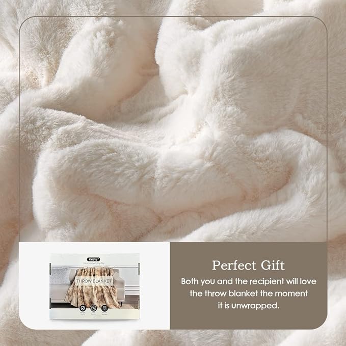 Krifey Faux Fur Throw Blanket, Super Soft Cozy Blanket, Luxury Fluffy Blanket Warm Bed Throw, Plush for Women, Ivory 50" x 60"
