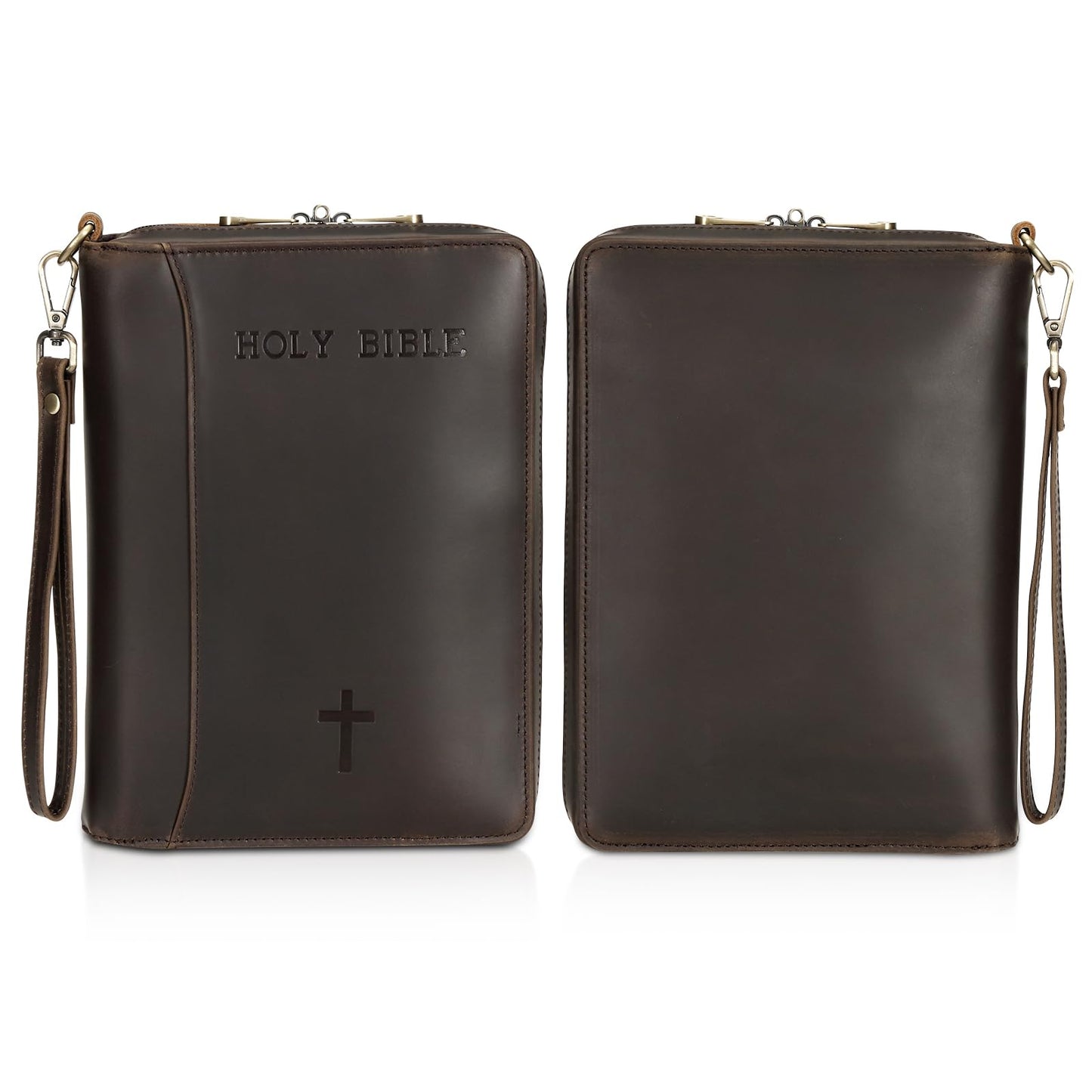 Polare Full Grain Leather Holy Bible Soft Carry Handgun Pouch CCW Bag Padded Pistol Wallet Tactical Case with Lockable Zipper and Wristlet Strap