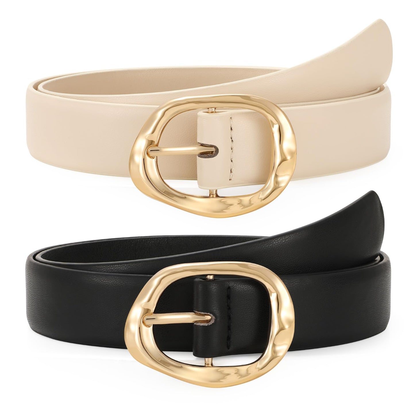 TRIWORKS 2 Pack Leather Belts for Women Fashion Waist Belt with Liquid Shapes Women Belt for Jeans Pants Dresses