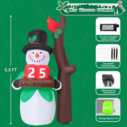 COMIN 6.8 FT Christmas Inflatables Outdoor Decorations Inflatable Snowman Hold Calendar Box Blowups with Built-in LEDs for Yard Party Lawn Decor