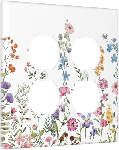 Decorative Light Switch Cover Plate Rustic Wild Floral Vintage Watercolor Flower 2 Gang Socket Covers Double Duplex Wallplates Switch Plates and Outlet Covers for Bedroom Bathroom Decor