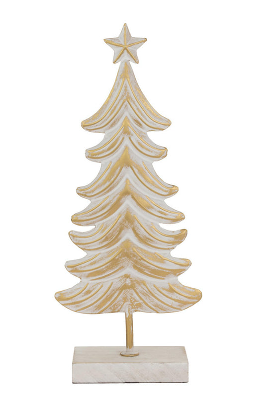 Boston International Christmas Tree for Tabletop Mantel Shelf Winter Holiday Decorations for Home, Medium, Metal White & Burnished Gold Tree