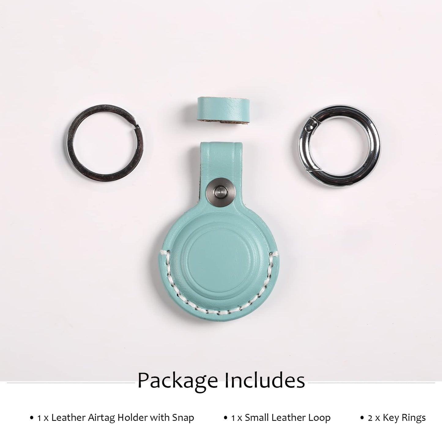 KEEPXYZ Genuine Leather Keychain Holder Compatible with Airtag, Secure for Air Tag Keychain Holder Case Cover Key Chain Ring Accessories - Cyan V1.0