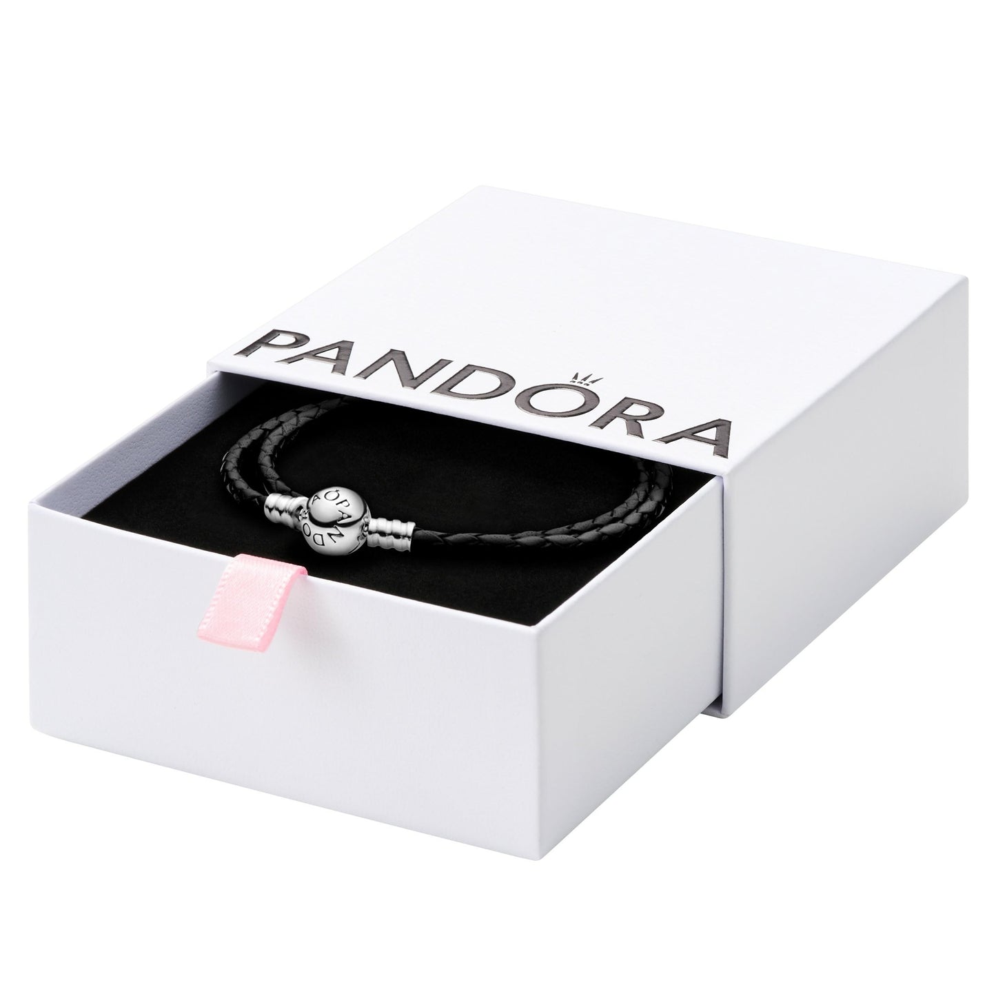 PANDORA Moments Double Woven Leather Bracelet with Silver Clasp - Sterling Silver Bracelet - Jewelry for Women - Includes Gift Box - 15