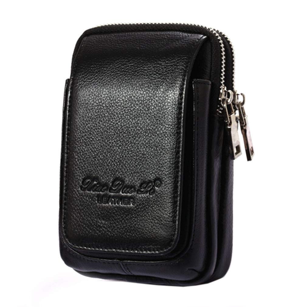 Leather Waist Pack Phone Belt Bag for Men Loop Holster Wallet Cellphone Case Pouch Pack Clip Money Purse for Phone Note Edge Plus (Black)