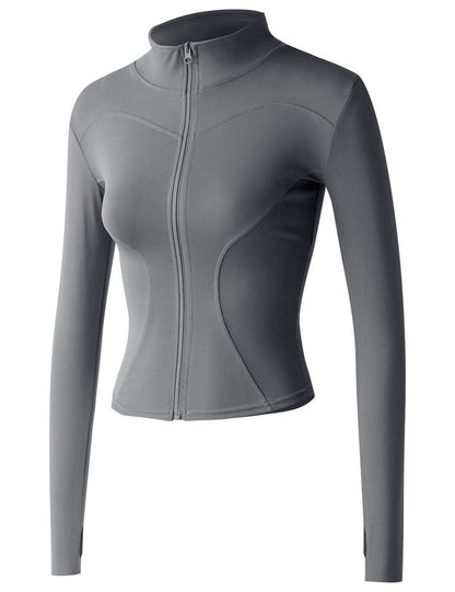 Gacaky Women's Slim Fit Lightweight Athletic Full Zip Stretchy Workout Running Track Jacket with Thumb Holes Grey M