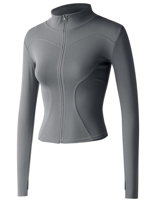 Gacaky Women's Slim Fit Lightweight Athletic Full Zip Stretchy Workout Running Track Jacket with Thumb Holes Grey M