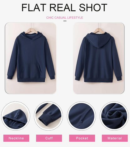 SHEWIN Womens Hoodies Casual Long Sleeve Solid Lightweight Hoodie Pullover Tops Soft Loose Hooded Sweatshirt Fall Clothes for Women 2026,US 0-2(XS),Navy Blue