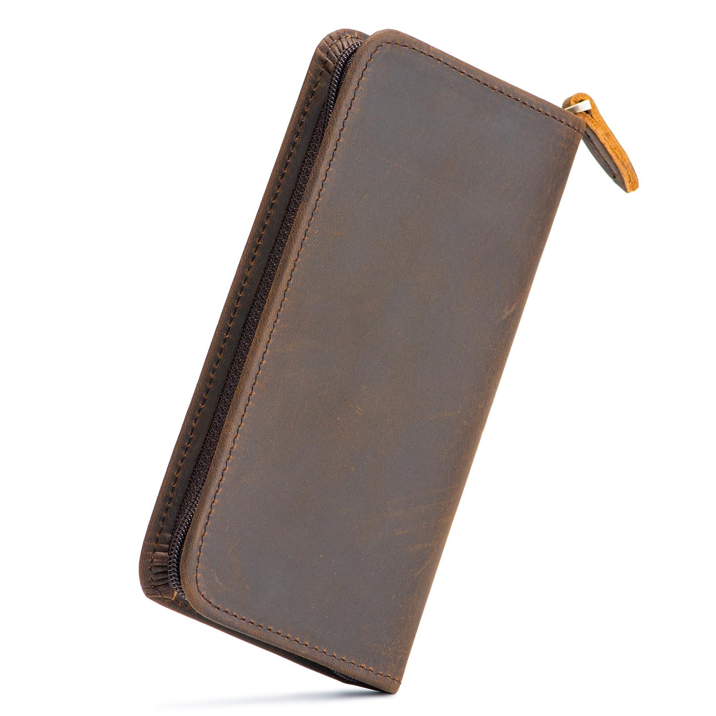Lanxivi Vintage Leather Fountain Pen Case 3 Divided Slots, Zippered Pen Case Pouch, Handmade Display Holder for Rollerball Pen
