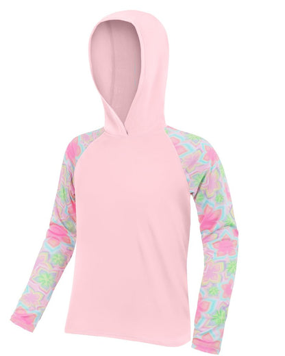 DRONIRING Boys Rash Guard Swim Hoodie, UPF 50+ UV Sun Protection Long Sleeve Fishing Shirt, Kids Youth SPF Water Shirts Pink-Green