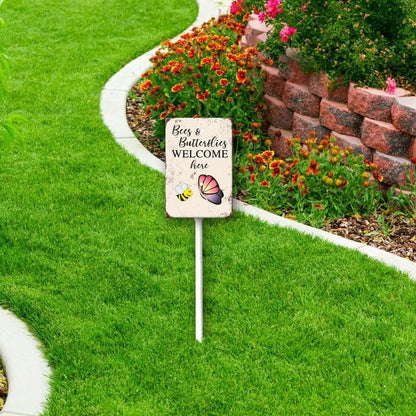Uptell Bees Butterflies Welcome Here Yard Signs with Stakes Aluminum Sign for House/Front Door and Business Outdoor Decoration 8x12 Inch