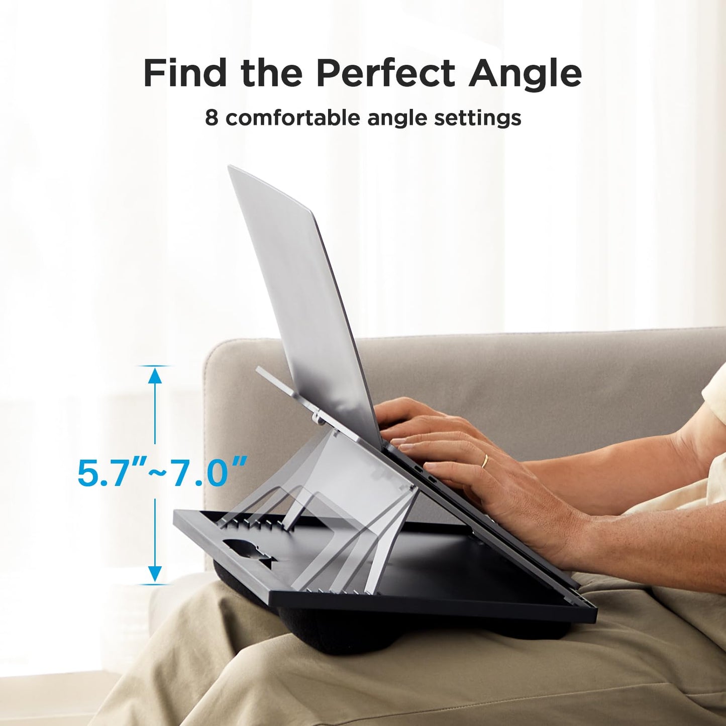 Adjustable Laptop Stand with 8 Angles - Dual Cushion Desk for Sofa, Bed, Car or Work Table by HUANUO