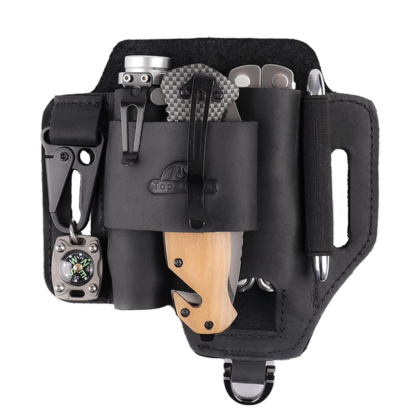 Topstache Leather Multitool Sheath,EDC Belt Organizer for Work and Daily Use,Leatherman Sheath,EDC Pocket Organizer for Flashlight and Multitool,Gifts for Men,Leather Sheath for Multitool,Black