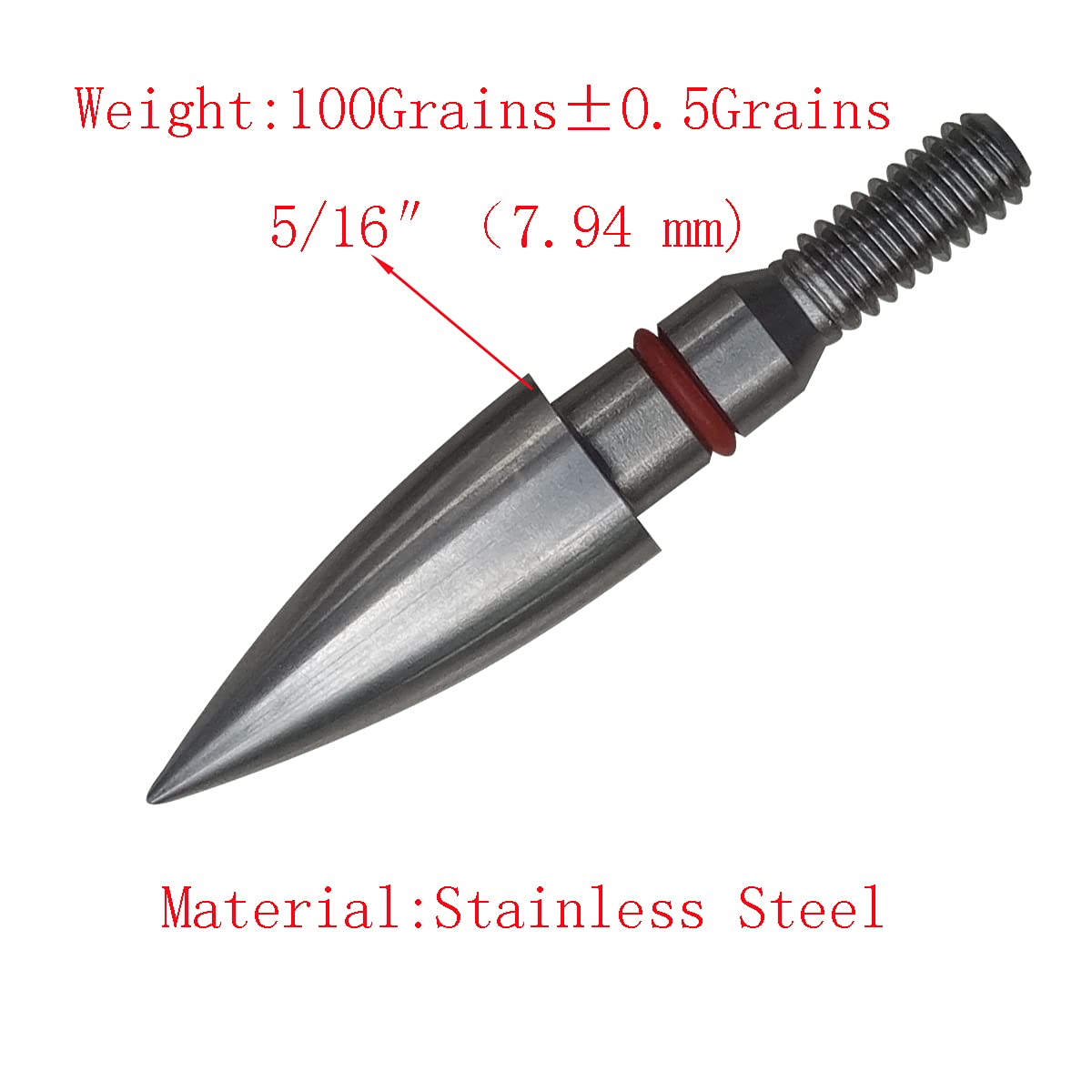 Stainless Steel Archery Field Points,9/32″ 19/64″ 5/16″ 11/32″ Diameter 100/125/150/175/200/250/300 Grains,Screw in Archery Field Tips(1 Dozen 12PCS) (5/16″-100grains)