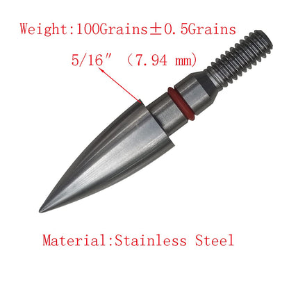 Stainless Steel Archery Field Points,9/32″ 19/64″ 5/16″ 11/32″ Diameter 100/125/150/175/200/250/300 Grains,Screw in Archery Field Tips(1 Dozen 12PCS) (5/16″-100grains)