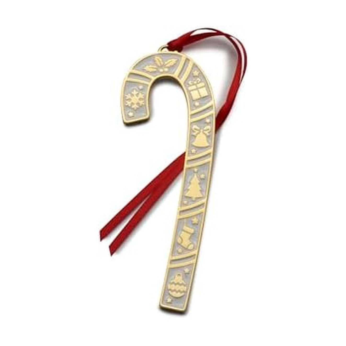 Wallace 2025 Gold-Plated Enamel Candy Cane Ornament - 45th Anniversary Edition - 24k Gold with Blue Enamel and Snowflake Design - 4.5 Inches - Holiday Collectible