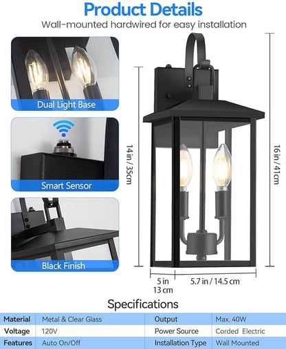 SHIMR Dusk to Dawn Outdoor Lighting, Large Exterior Light Fixture Wall Mount Waterproof Outdoor Wall Light Outside Lights for House Porch Garage Patio
