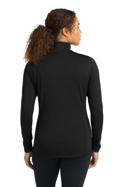 SPORT-TEK Women's Sport-Wick Stretch Contrast Full Zip Jacket | Zip Up Jacket for Women, Lightweight Sweatshirt for Everyday, Black/True Royal, Large