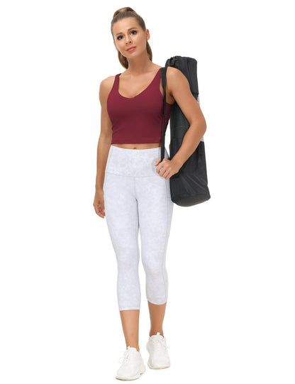 Women’s Longline Sports Bra Wirefree Padded Medium Support Yoga Bras Gym Running Workout Tank Tops Wine Red