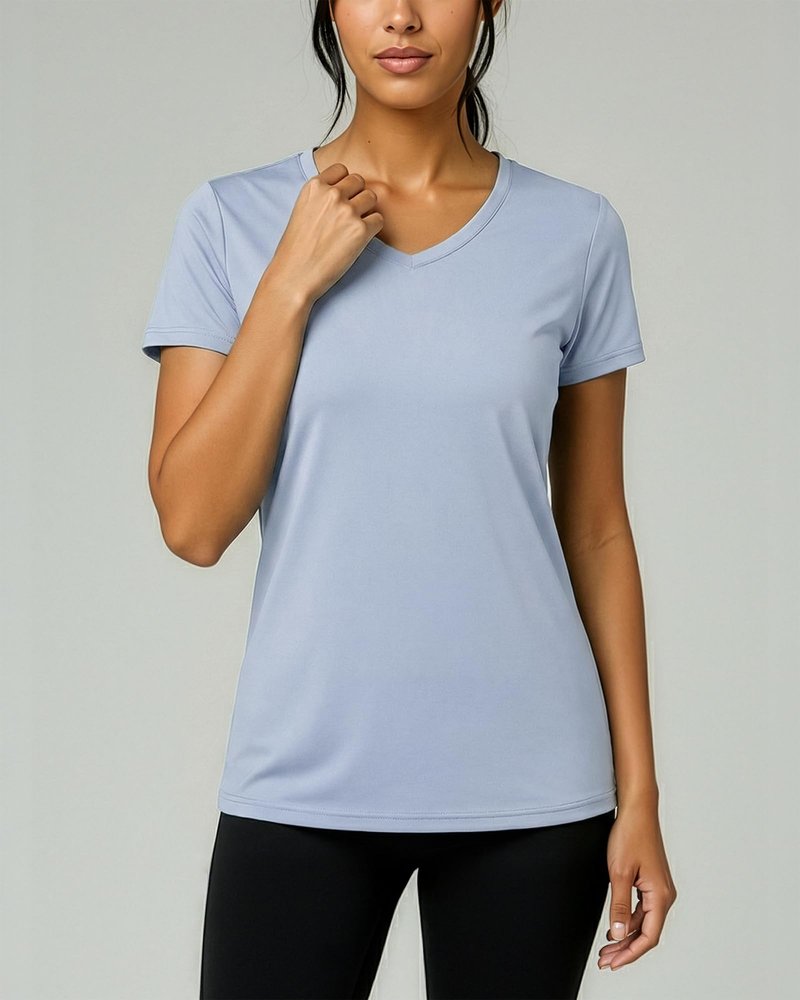 Real Essentials 5 Pack: Women's Dry-Fit Short Sleeve V Neck T Shirt Workout Fitness Yoga Top Tee, Set 16, XL