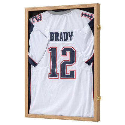 KCRasan Jersey Frame Display Case - Jersey Display Case - Large Lockable Frames Shadow Box with UV Protection for Baseball Basketball Football Soccer Hockey Sport Shirt Military Uniform Oak Finish