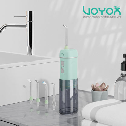 VOYOR-HEALTH Portable Water Flosser Cordless, Mini Travel Oral Irrigator with Telescopic Water Tank, IPX7 Waterproof Water Dental Flosser for Teeth Cleaning Braces & Dental Care WF510 (Light Green)