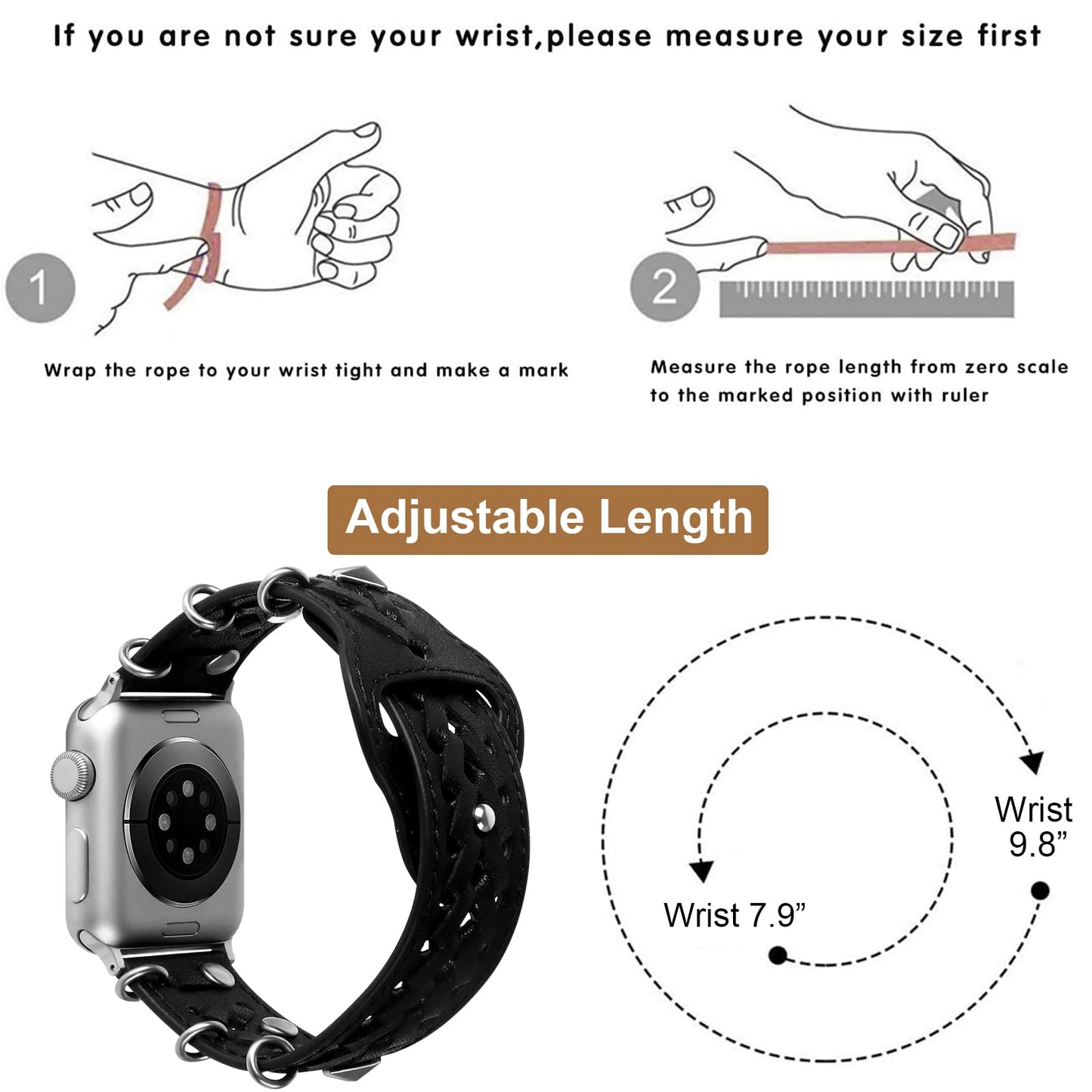 VIQIV Leather Band Compatible with Apple Watch Ultra Band 38mm 41mm 40mm for Women Men, Hollow-out Woven Rivets Bracelet Designer Wristbands Smartwatch Strap for iWatch Series SE 8 7 6 5 4 3 2