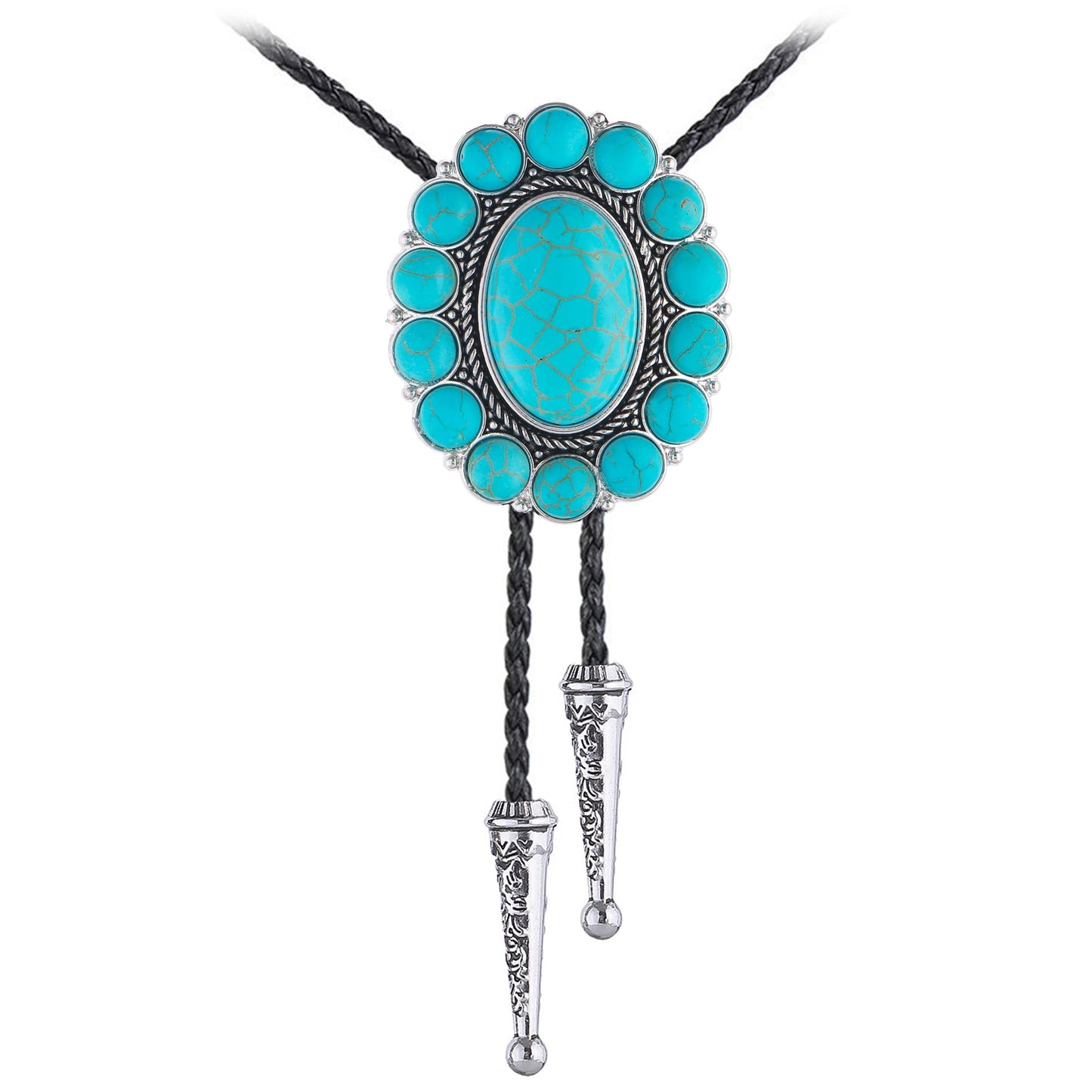 GelConnie Turquoise Bolo Tie for Women Cowboy Bolo Tie for Men Vintage Silver Bolero Ties Men Western Ties Natural Stone