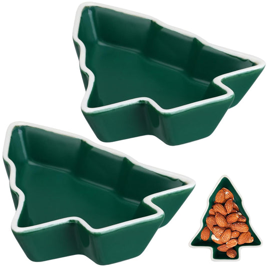 Garneck 2pcs Christmas Tree Shaped Appetizer Trays: Green Ceramic Serving Dishes for Candy Snacks Nut Creative Party Small Plates for Sauce Dessert for Xmas Holiday Decoration