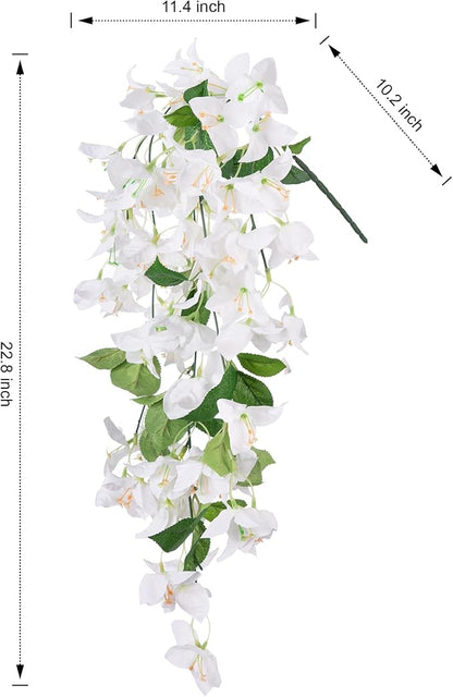 2PCS Bougainvillea Artificial Hanging Flowers Plants for Outdoors Outside Fall Decoration, Faux Silk Flowers Fake Vines UV Resistant Look Real Realistic for Front Door Porch Planter Balcony, White