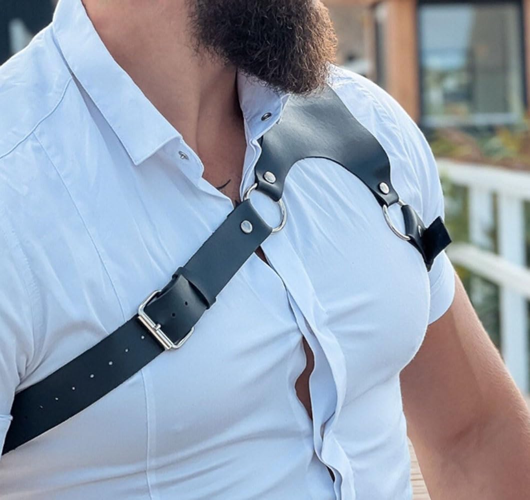 Men's Leather Chest Harness Body Chain Adjustable Gothic Vest Shoulder Armors Strap Steampunk Belt Rave Clubwear Costume