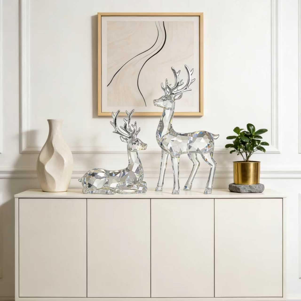 EverZenHub Christmas Decorations, Reindeer Figurines Set of 2 - Resin Deer Statues for Xmas Tabletop, Fireplace Mantel, Shelf Decor | Holiday Home Décor Ornaments & Gifts